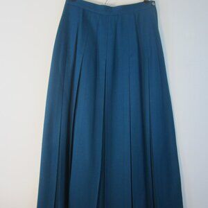 Vtg Significance Women XS Teal Blue 100% Wool Pleated Midi Skirt USA Waist 26"